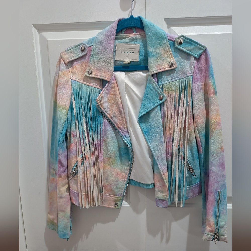 Pastel rainbow tye dye BlankNYC moto jacket